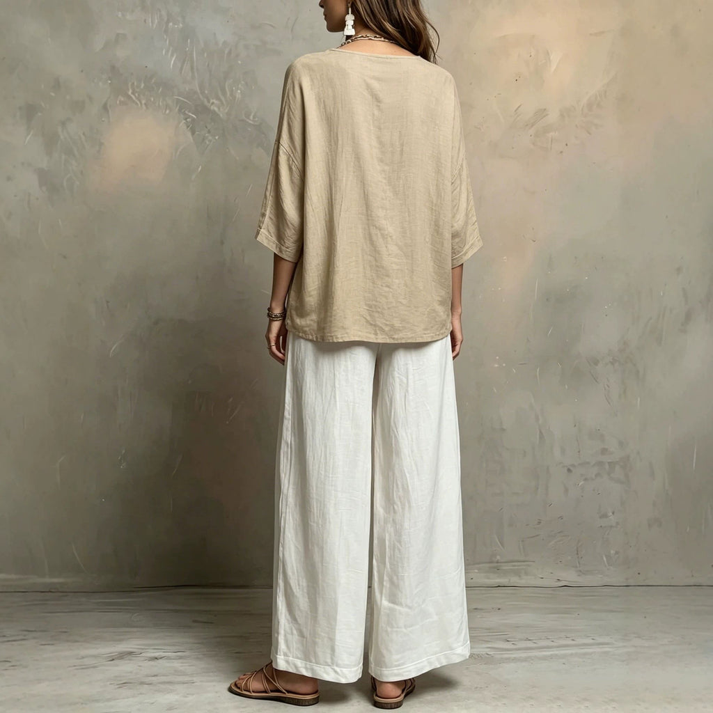 Women's Bohemian Loose Three-Quarter Sleeve Top Set