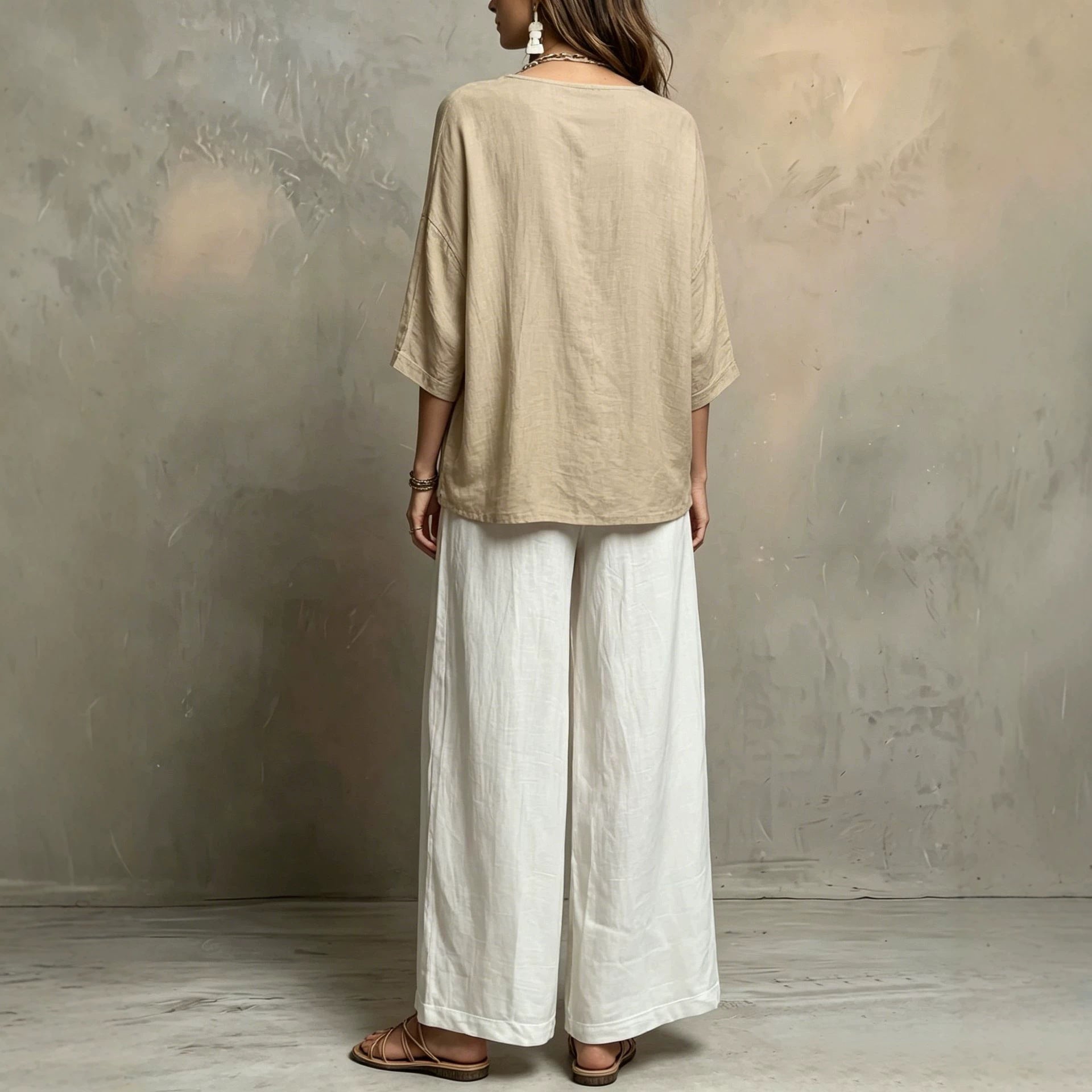 Women's Bohemian Loose Three-Quarter Sleeve Top Set