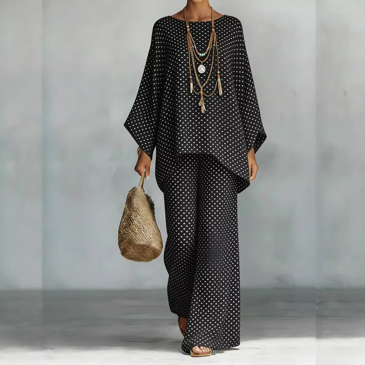 Floral Print Bamboo Linen Two-Piece Set | Wide-Leg Pants
