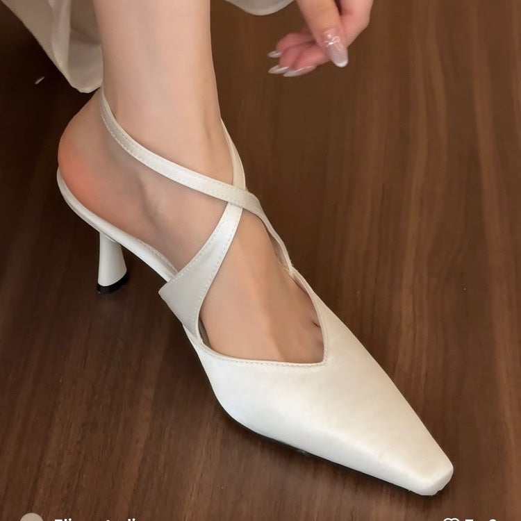 Women's Cross Strap Stiletto Pumps – Pointed Toe Satin High Heels