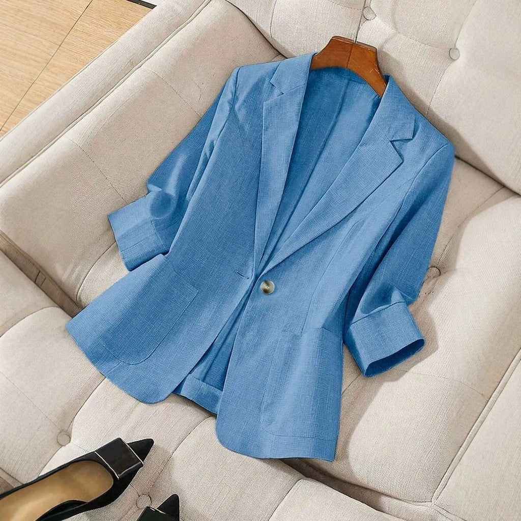 Women's Single Button Notch Lapel 3/4 Sleeve Blazer Jacket