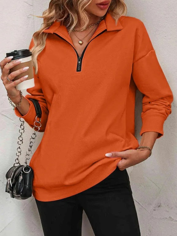 Women's Zipper Turtleneck Pullover Sweatshirt – Loose Long Sleeve