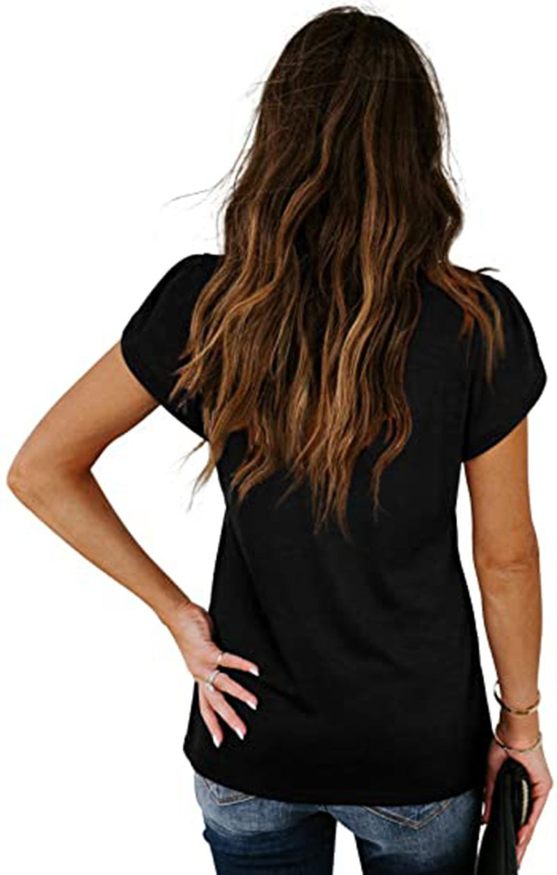 🌸 Women's V-Neck Petal Sleeve Summer T-Shirt – Elegant & Breezy