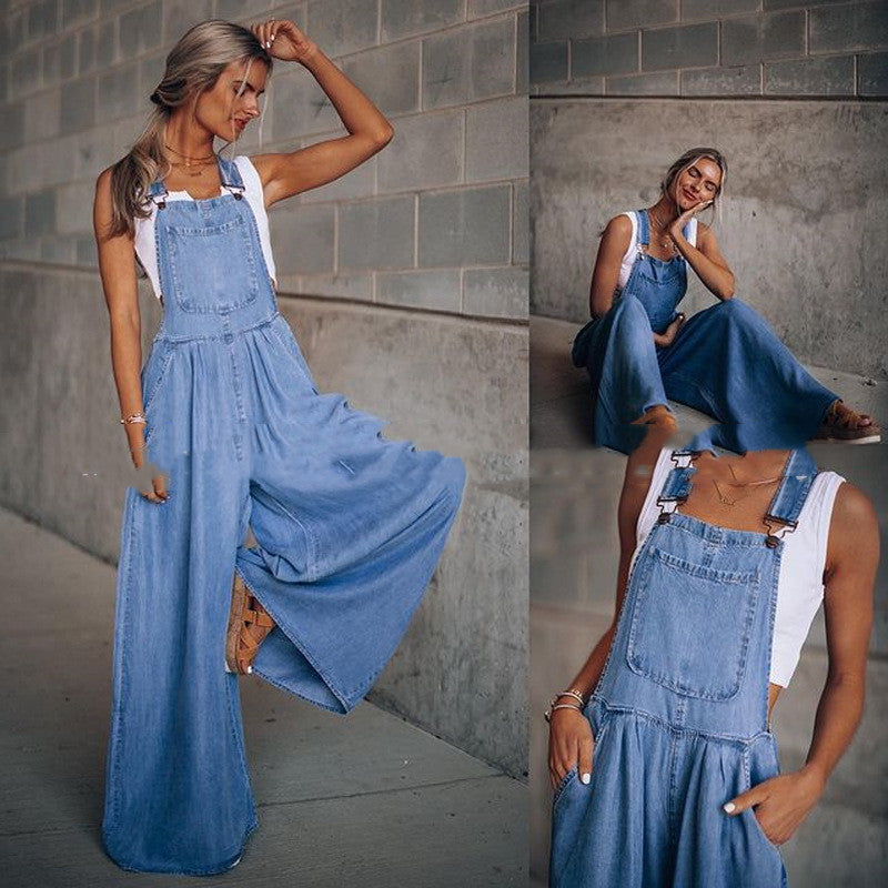 Women’s wide leg denim overalls