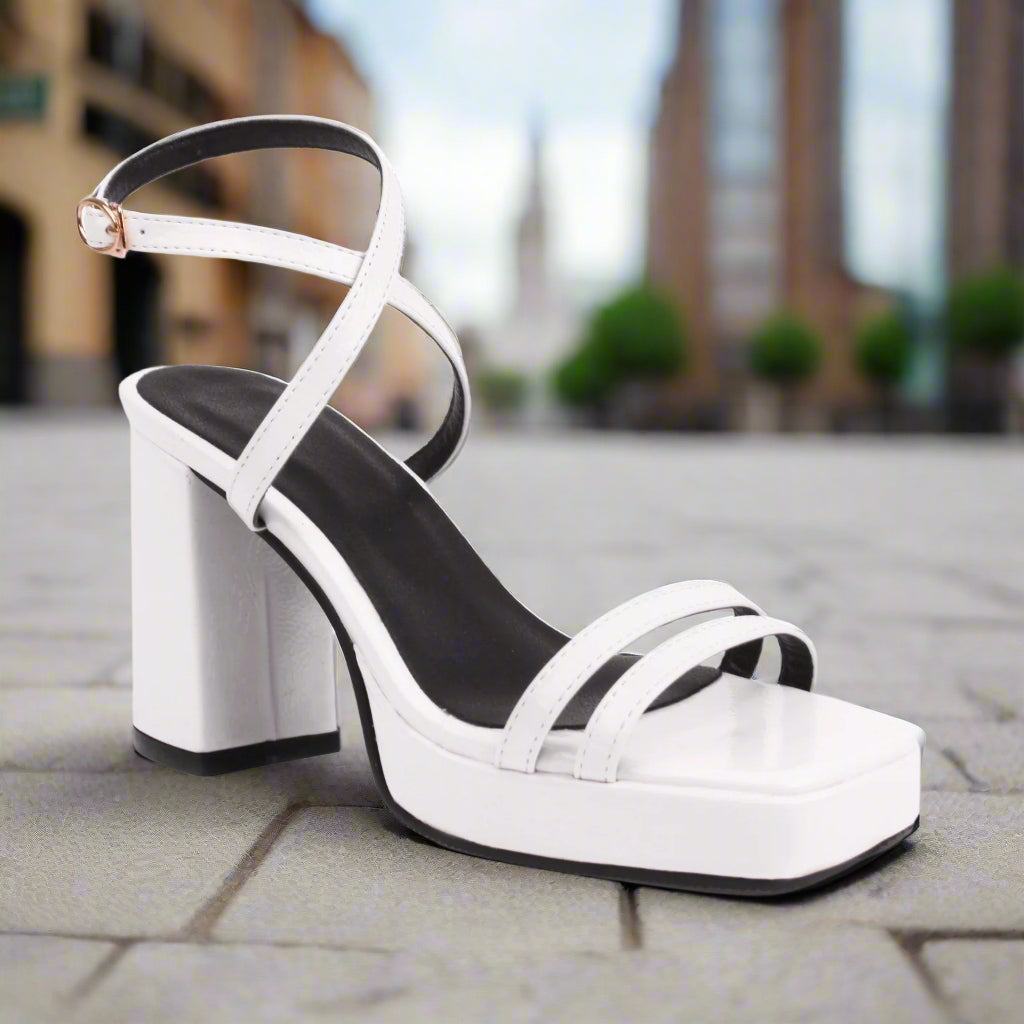 Square-Toe Buckle Strap High Heels – Elegant Thin-Strap Summer Block Heels