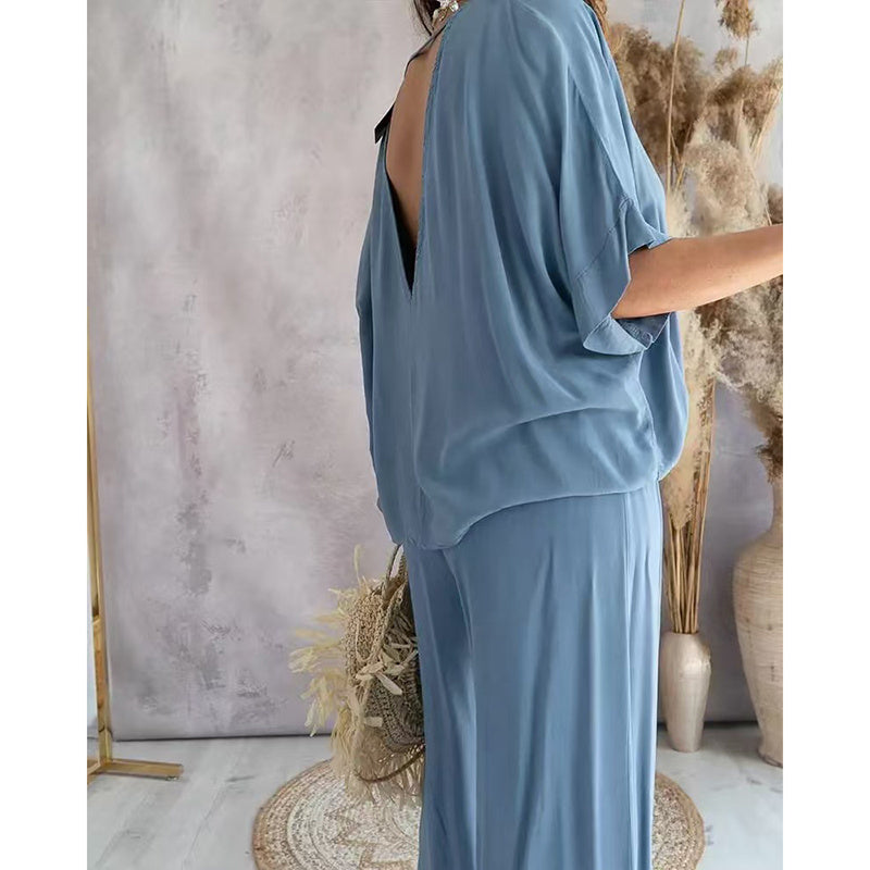 Women’s Lounge Set with Wide Leg Pant