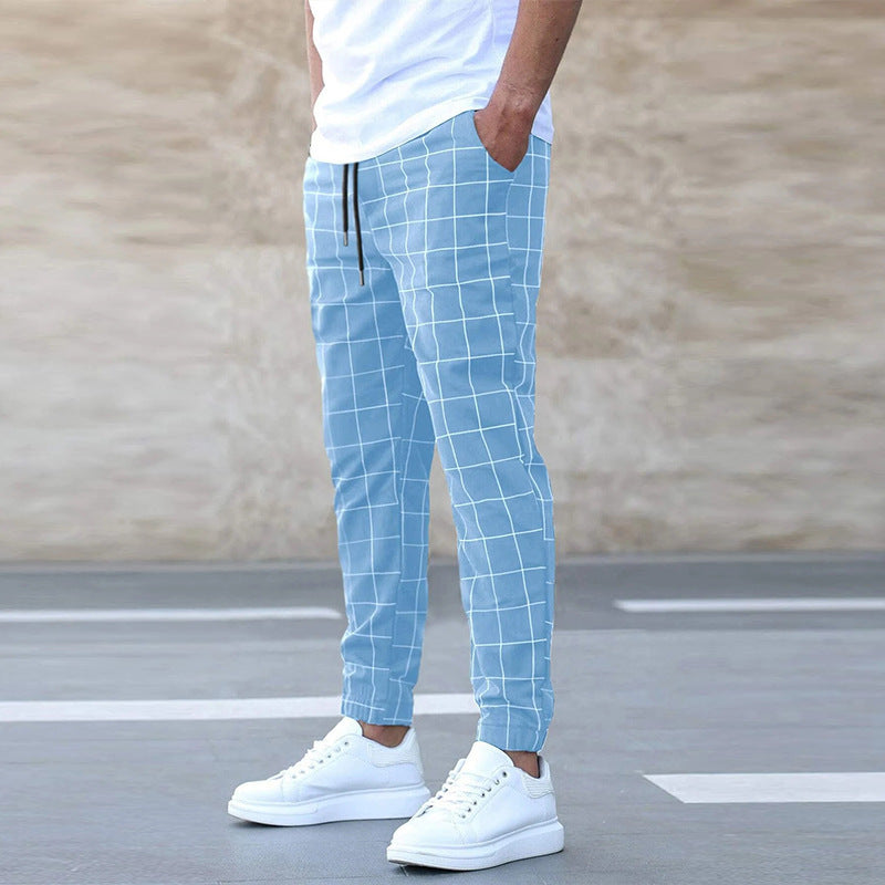 🧵 Men's Fashion Plaid Print Drawstring Trousers