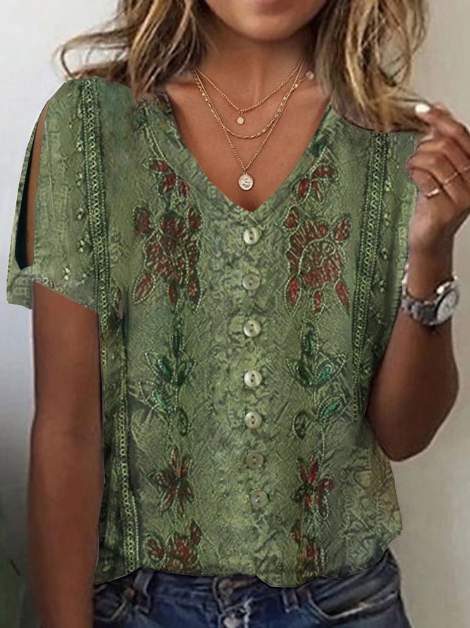 Women’s Lace Heart Print T-Shirt – Summer Short Sleeve Casual Top