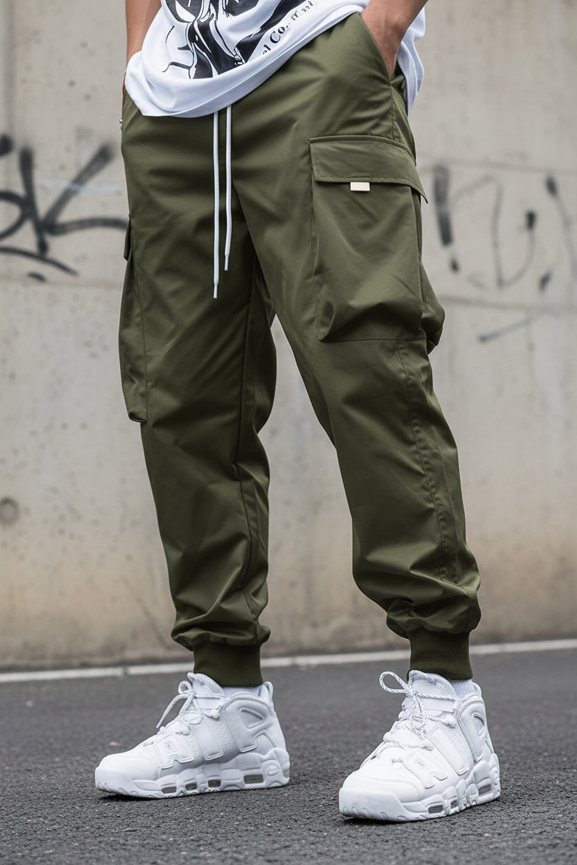 Men’s Multi‑Pocket Drawstring Cargo Pants