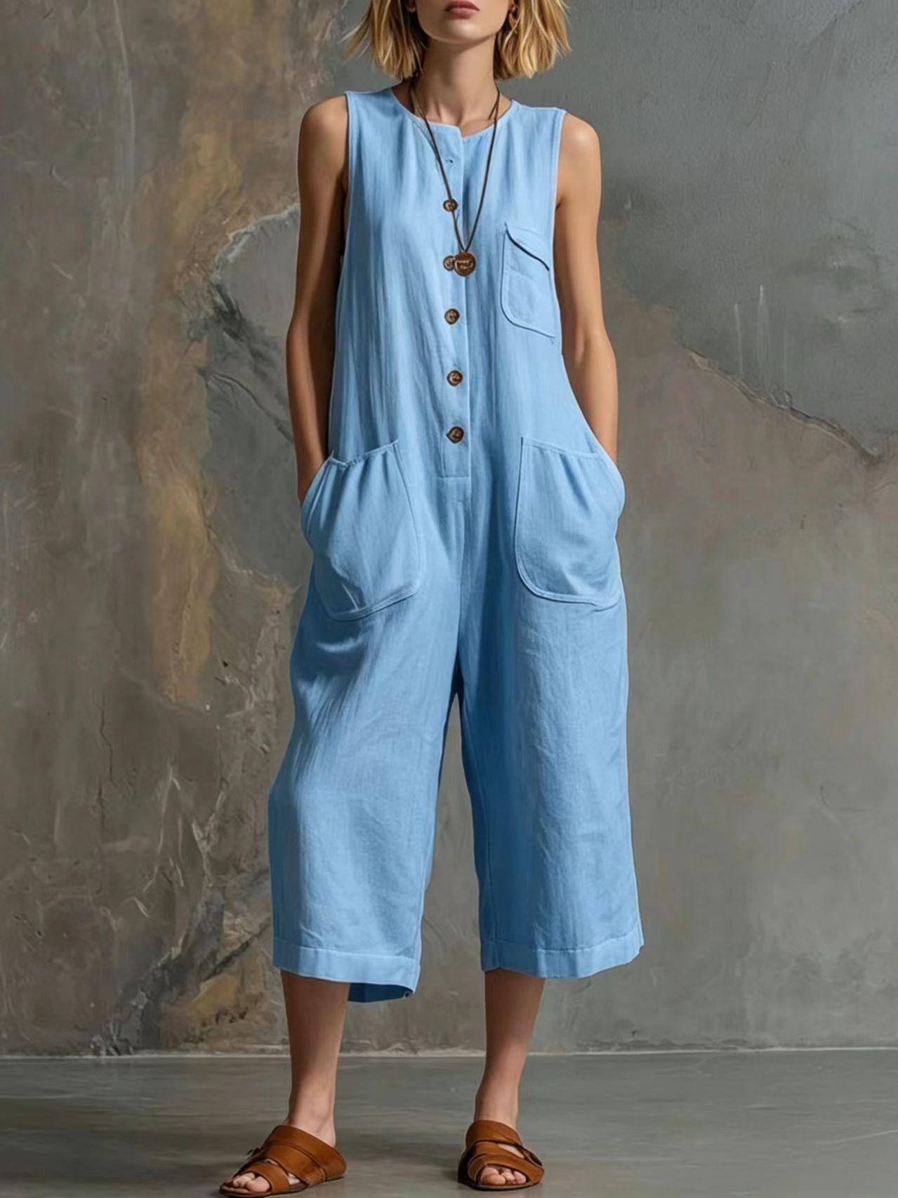 Women's Retro Sleeveless Wide-Leg Cropped Jumpsuit