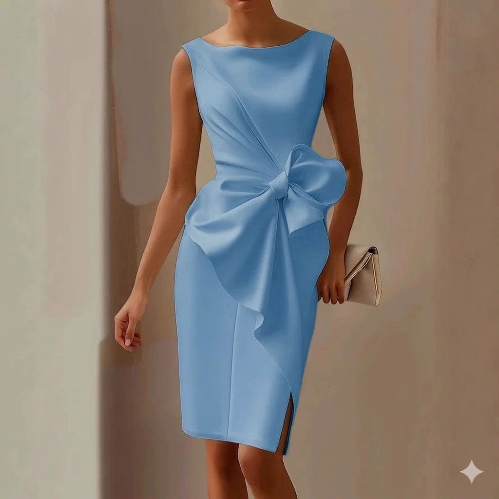 Women's Bow-Knot Sleeveless Midi Dress – High Waist A-Line
