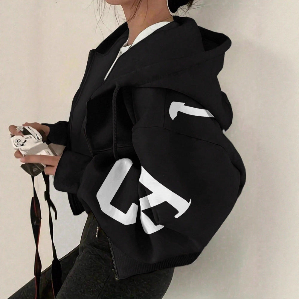 Women’s Zip-Up Printed Sweatshirt – Long Sleeve Casual Jacket