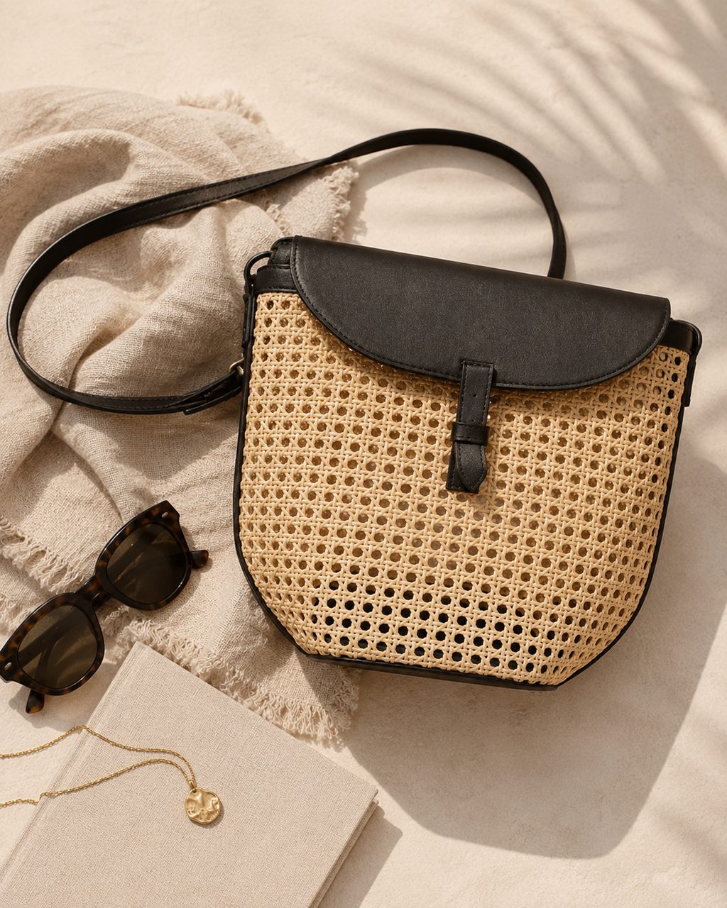 Rumi Leather and Cane Bucket Bag