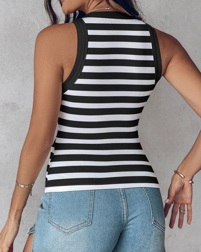 Women's Slim Striped Vest with Bralette – Chic Sleeveless Tank Top