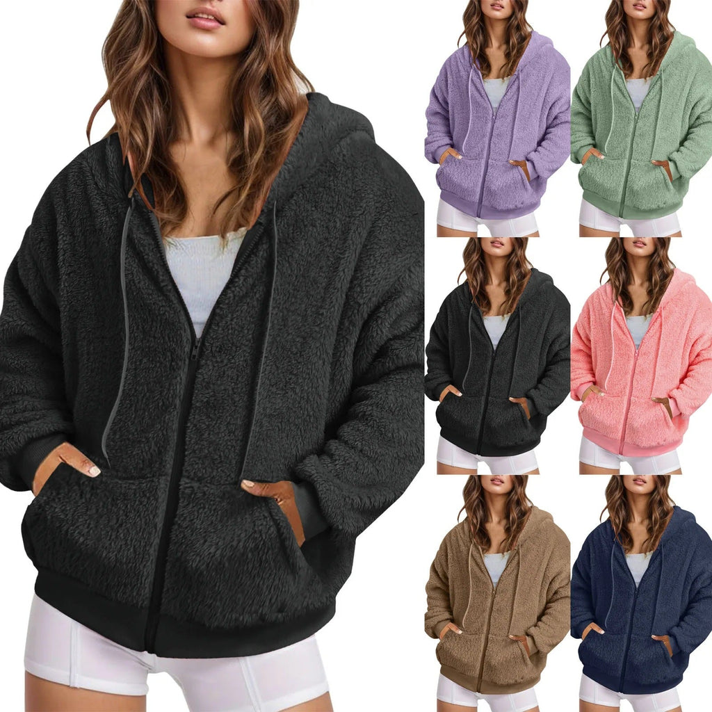 Long Zip-Up Hoodie – Soft Cotton Velvet, Oversized Fit