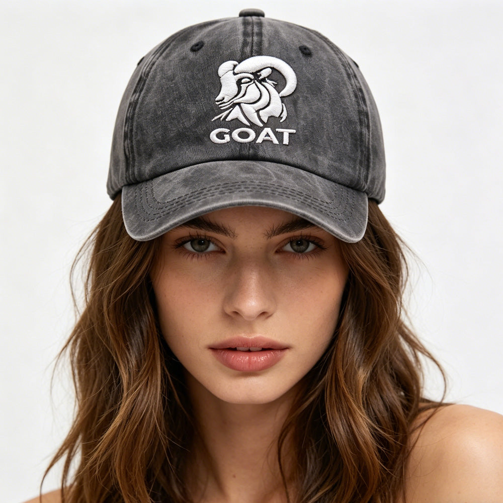 GOAT Ram Embroidered Vintage Washed Baseball Cap – Adjustable Unstructured Low Profile Hat
