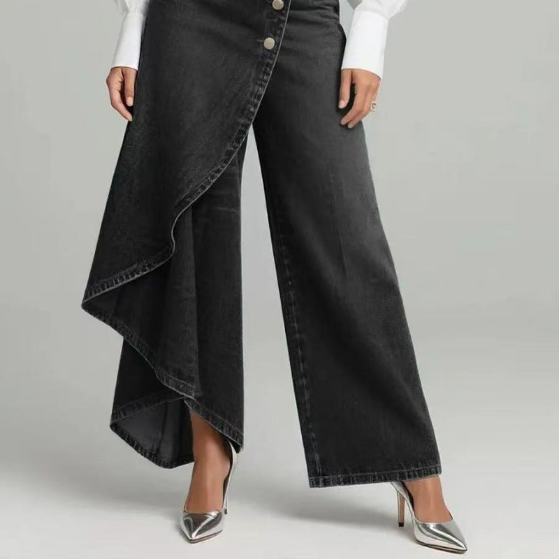Women's Washed Denim Skort with Button Closure