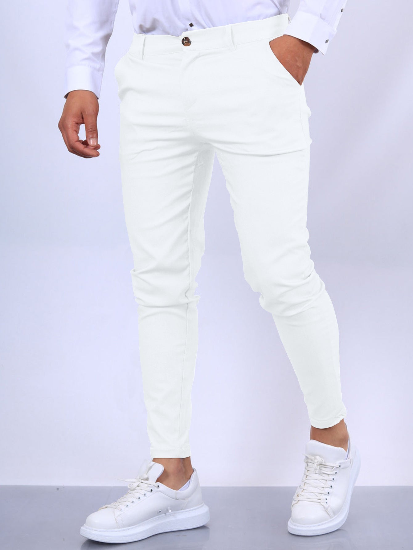 👔 Men's Slim Fit Button Trousers – Versatile Office & Casual Wear