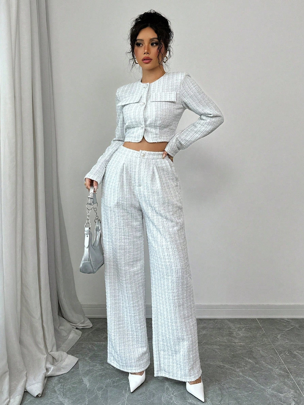 Women’s Tweed Pearl-Button Jacket & Pants Set