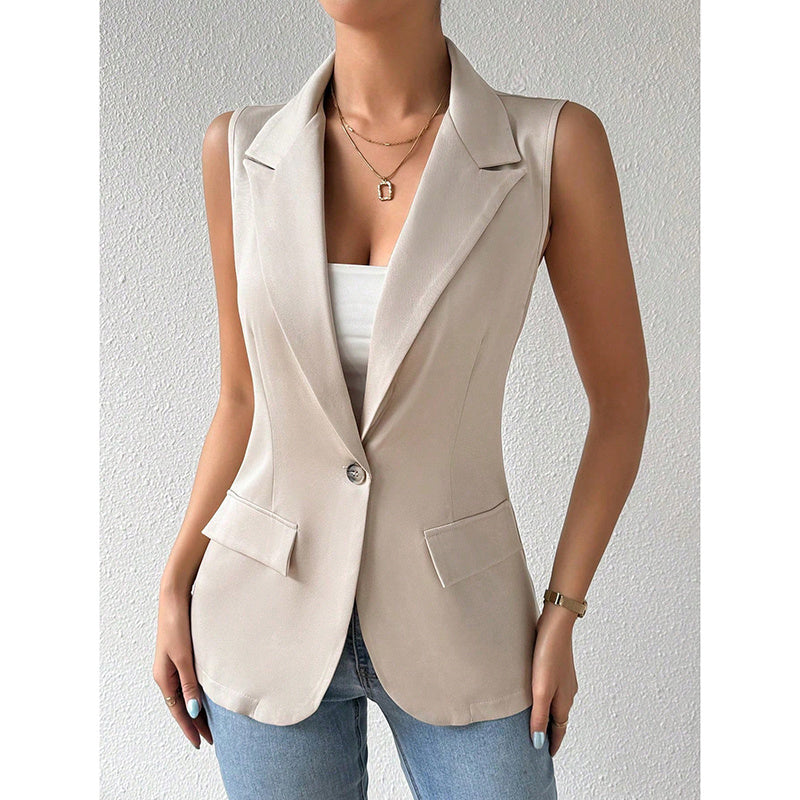 Women's Sleeveless Open-Front Vest Blazer – Work & Office Jacket
