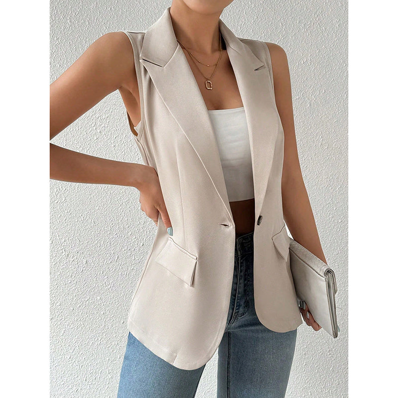 Women's Sleeveless Open-Front Vest Blazer – Work & Office Jacket