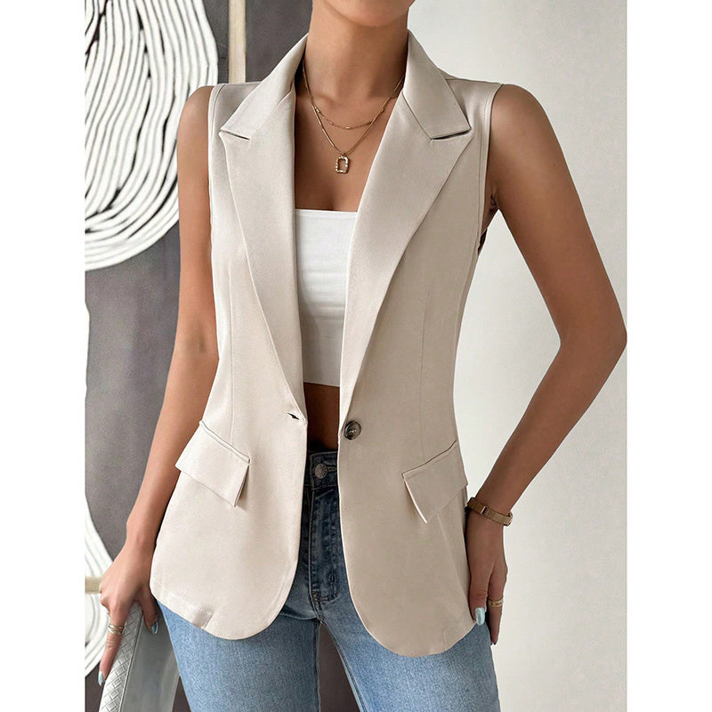 Women's Sleeveless Open-Front Vest Blazer – Work & Office Jacket