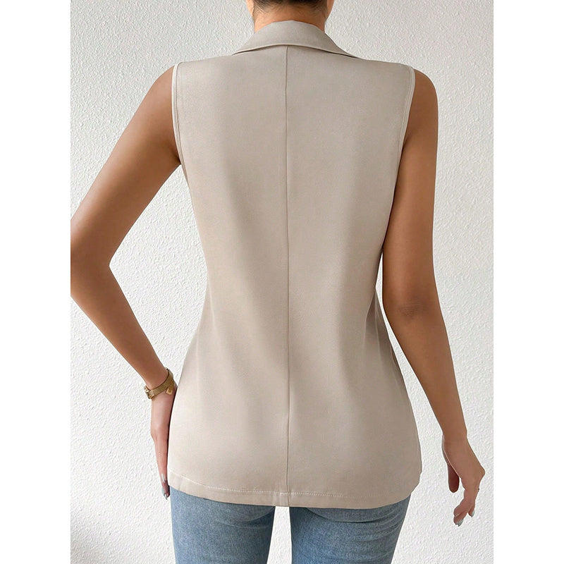 Women's Sleeveless Open-Front Vest Blazer – Work & Office Jacket