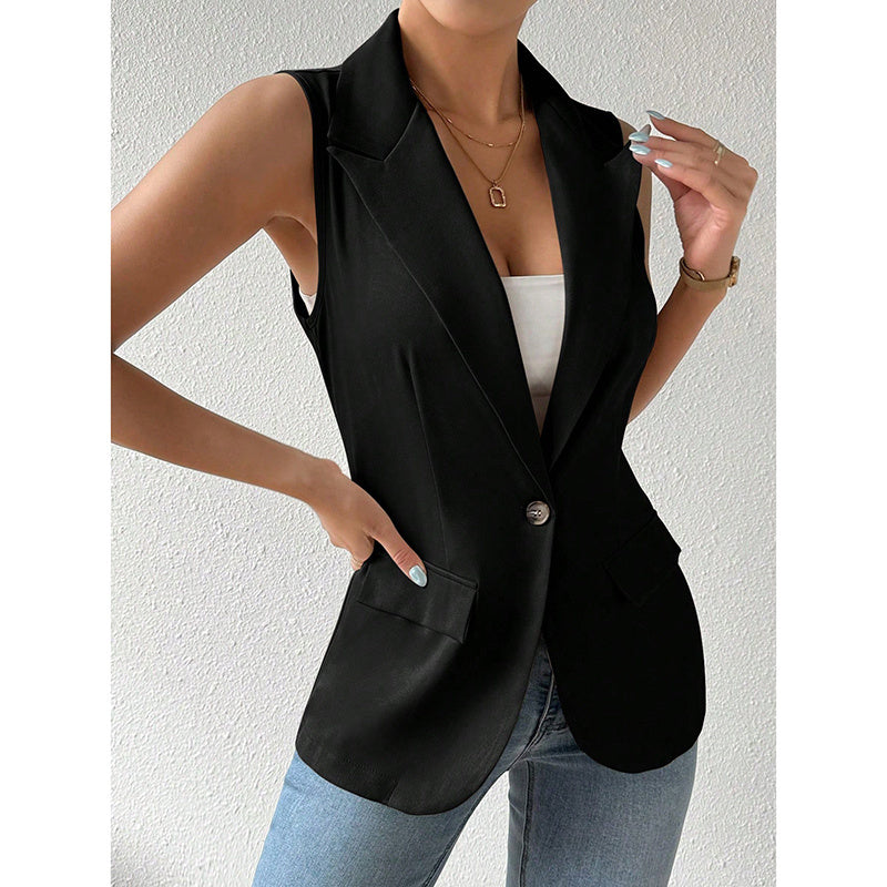 Women's Sleeveless Open-Front Vest Blazer – Work & Office Jacket