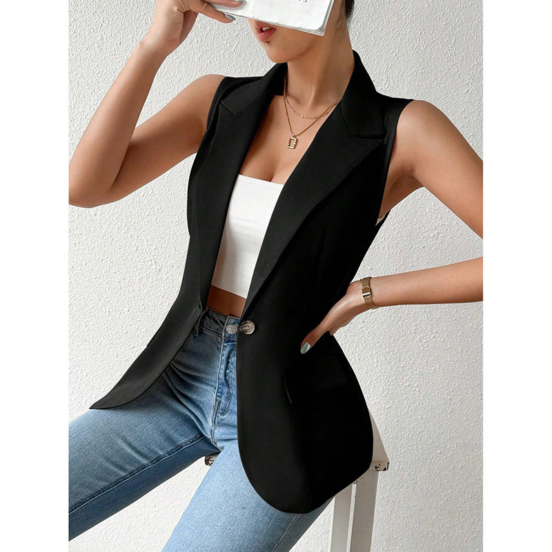 Women's Sleeveless Open-Front Vest Blazer – Work & Office Jacket