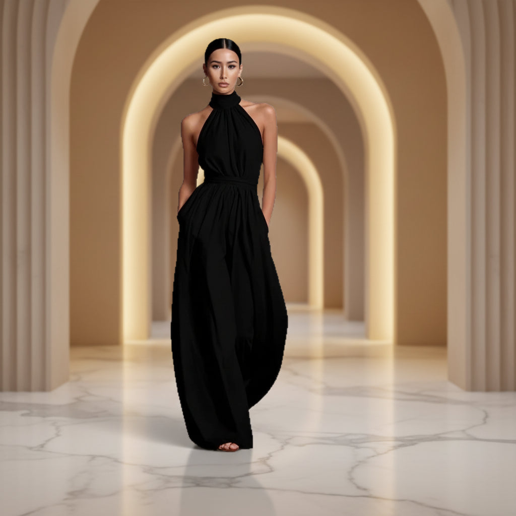 Women's Belted Pleated Jumpsuit – High-Waist Cinched Sleeveless