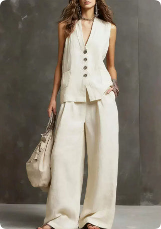 Women's Sleeveless Vest & Wide-Leg Pants Two-Piece Set – 10 Colors XS–3XL