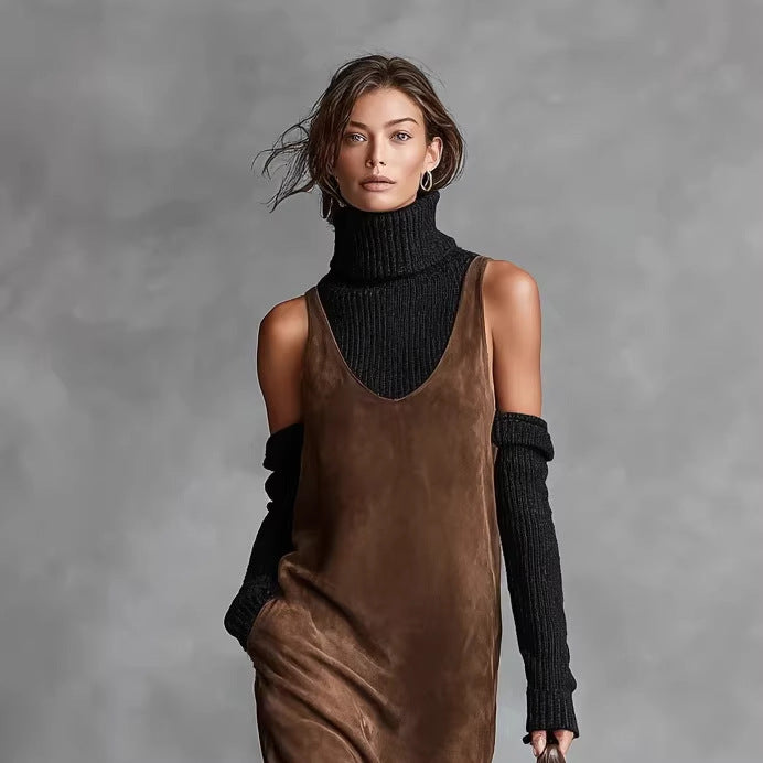 Women's Long Sleeve Shirt Dress | Elegant Straight-Cut Midi Dress for Work & Travel