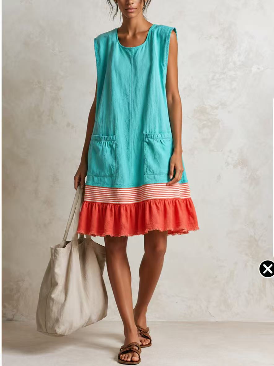 Women's Elegant Ruffle Neck Three-Quarter Sleeve Midi Dress – Vacation Style