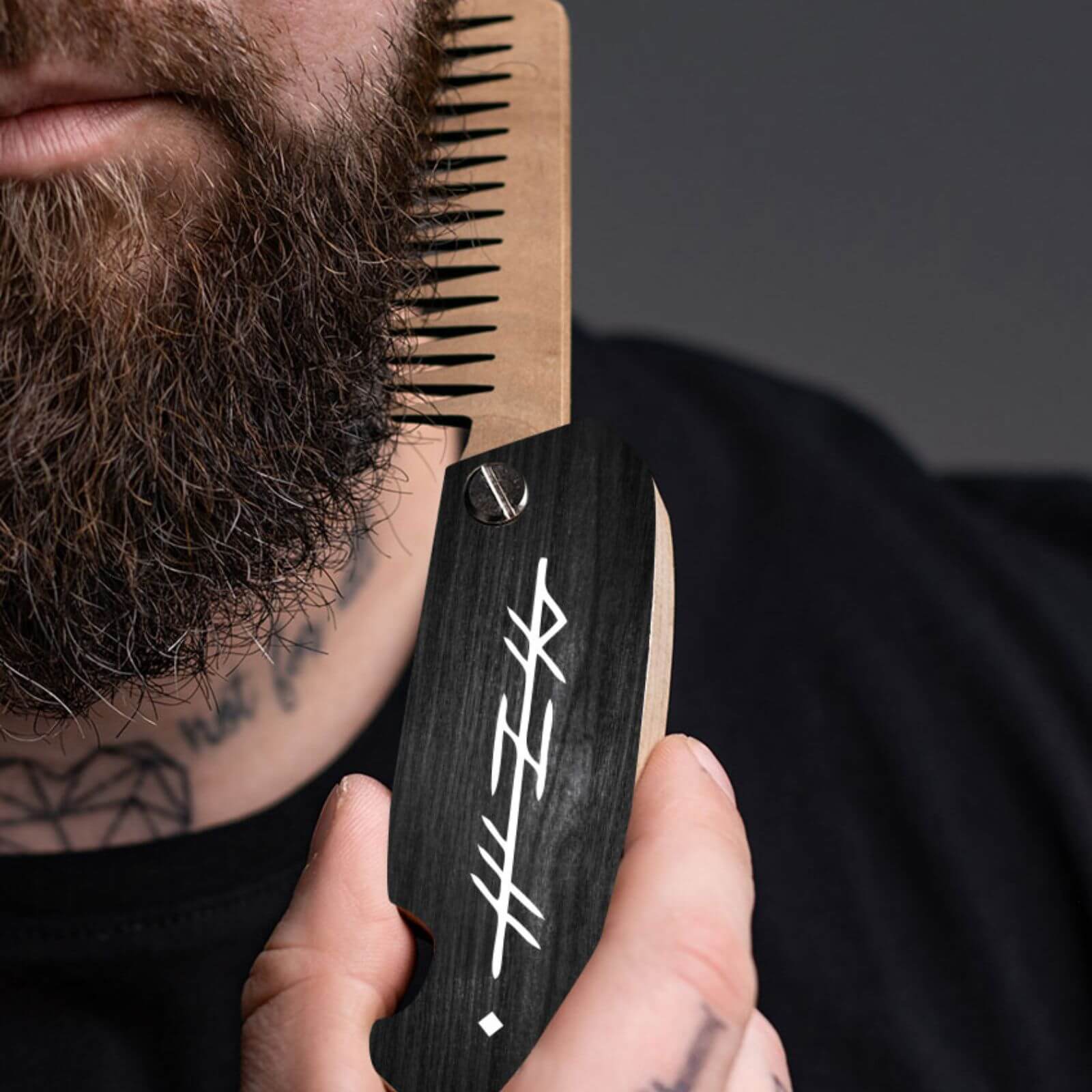 Wooden Beard Comb - Mountain Runes