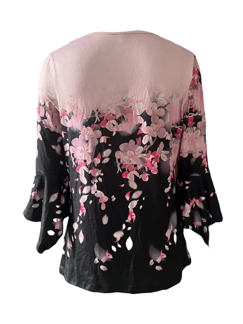 🌸 Asymmetrical Spike Button 3/4 Sleeve T-Shirt – Effortless Chic