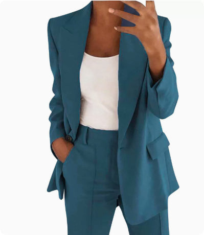 Lapel Blazer & Slim-Fit Trousers Two-Piece Suit – 10 Colors XS–5XL