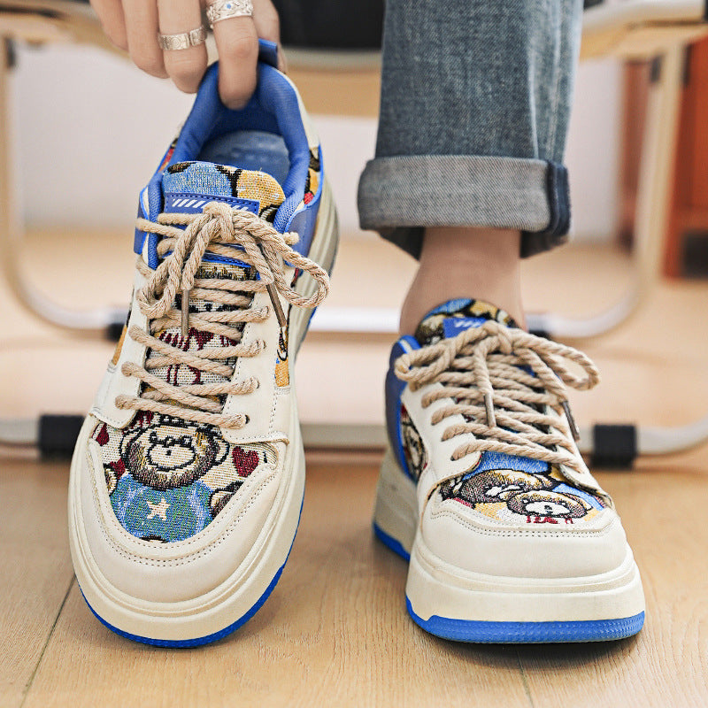 Bear Patch Low-Cut Harajuku Sneakers – Color Block Thick Sole