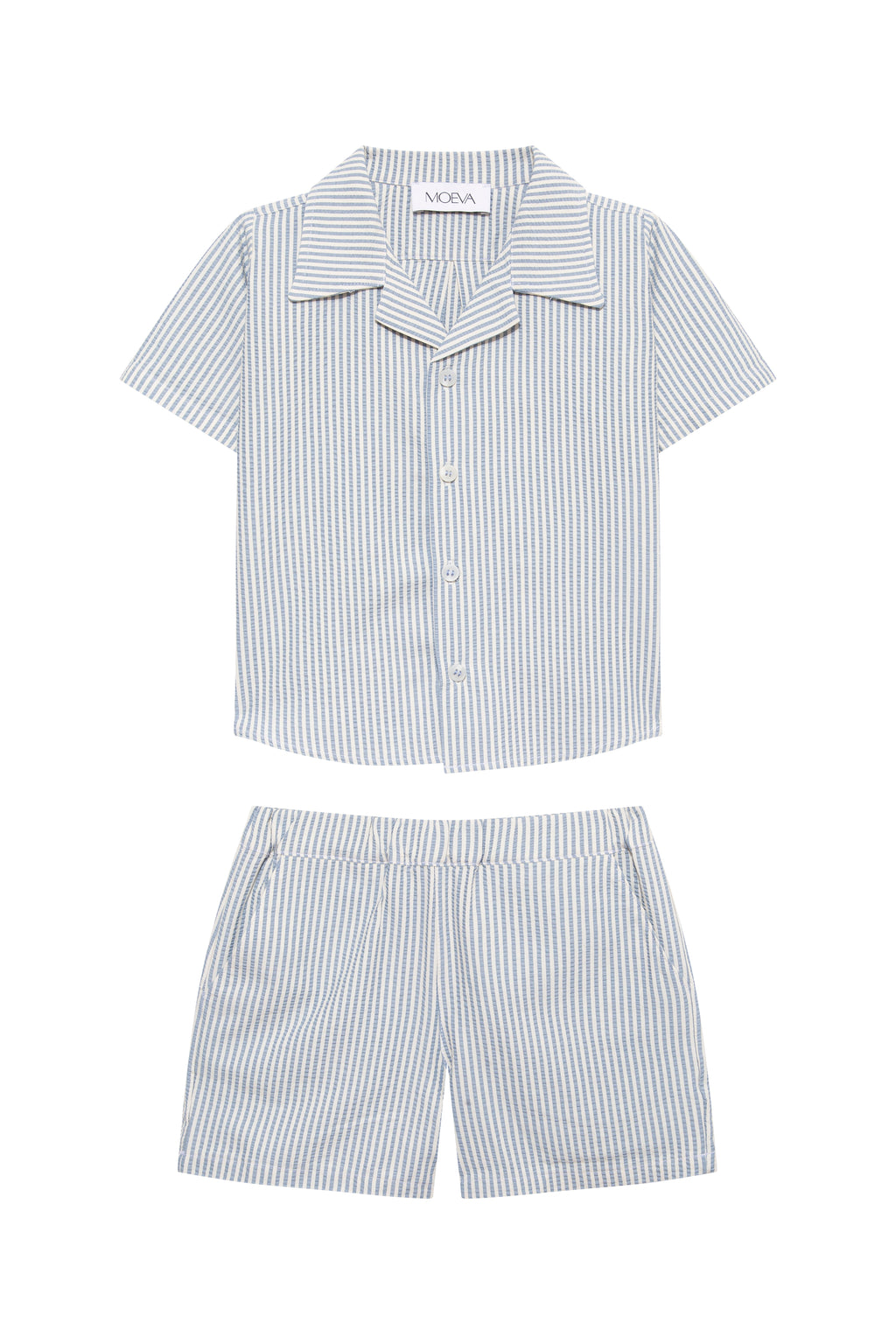 Damian Blue/White Striped Kids Shirt & Shorts Set
