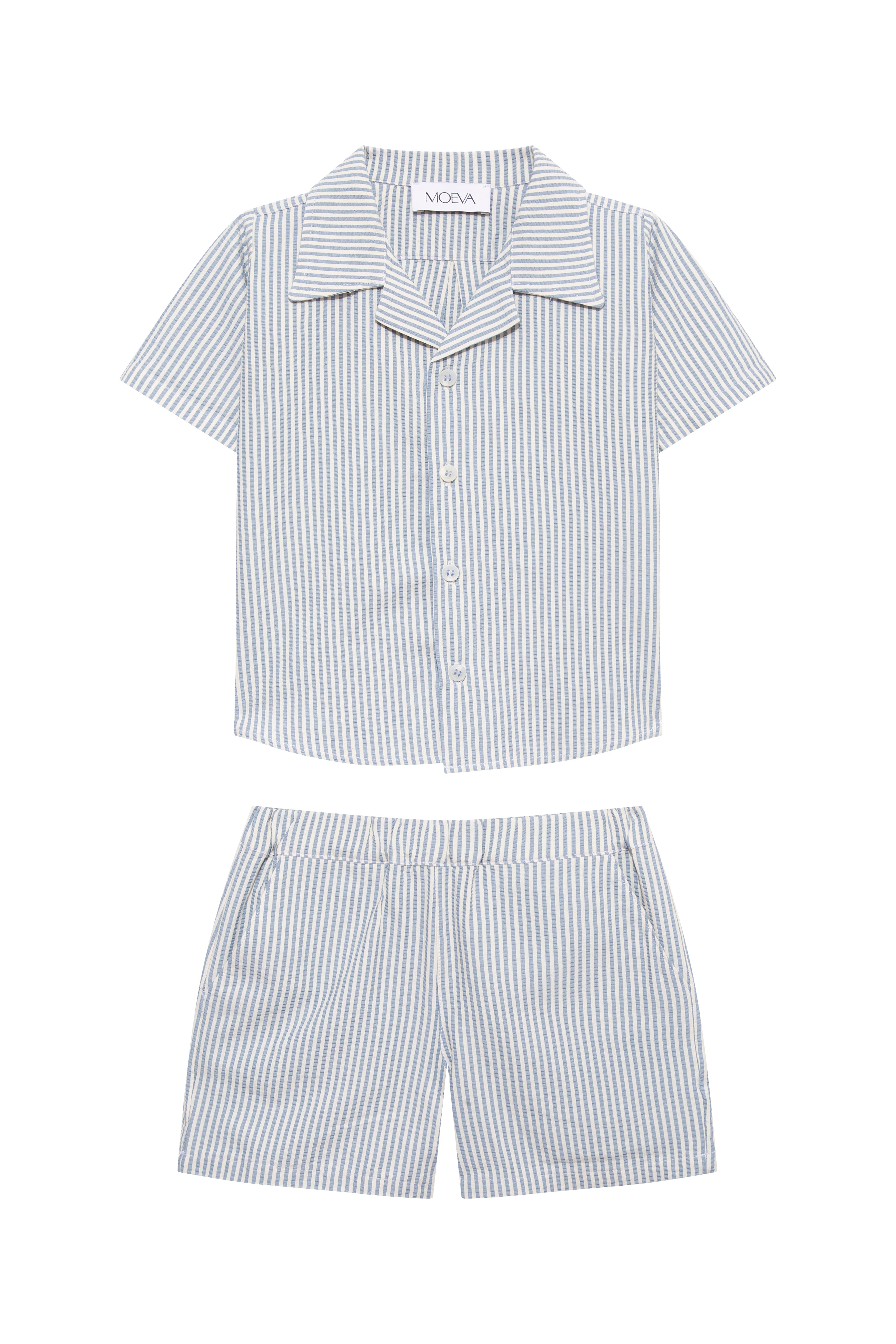 Damian Blue/White Striped Kids Shirt & Shorts Set