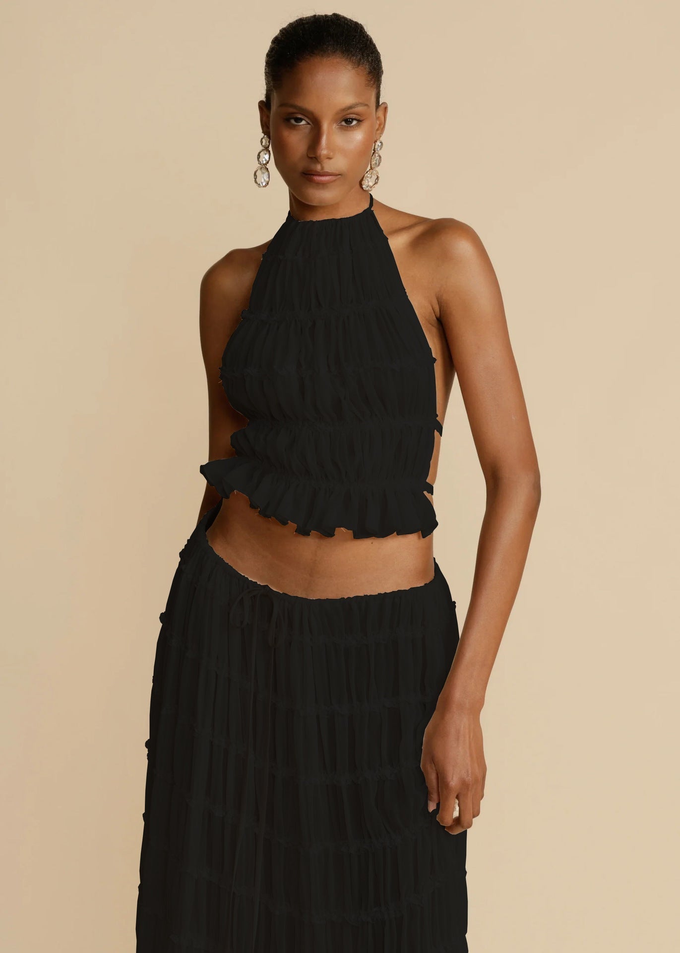 🌴 2-Piece Women's Beachwear Set – Sleeveless Halter Crop Top