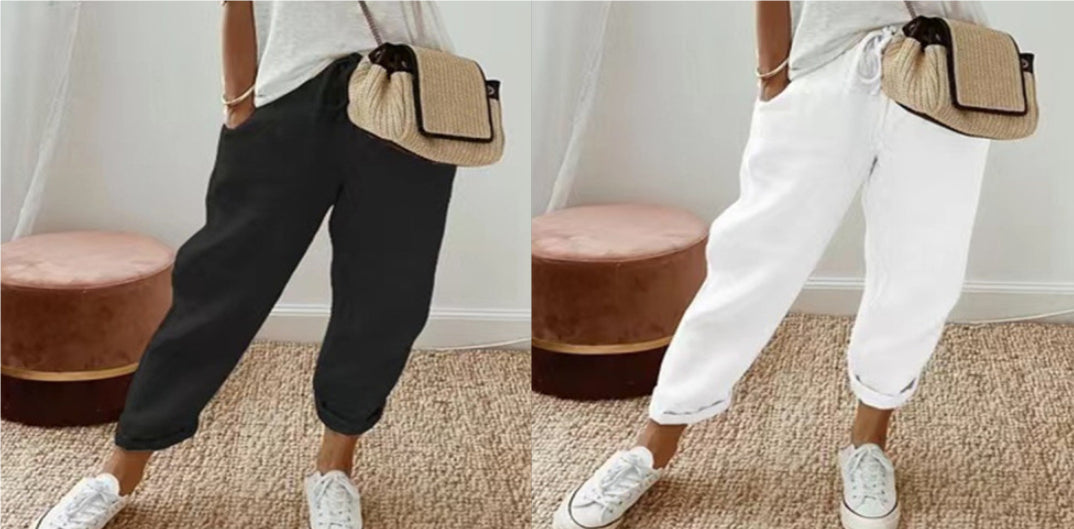 Women’s Cotton Linen Casual Pants – Solid Color