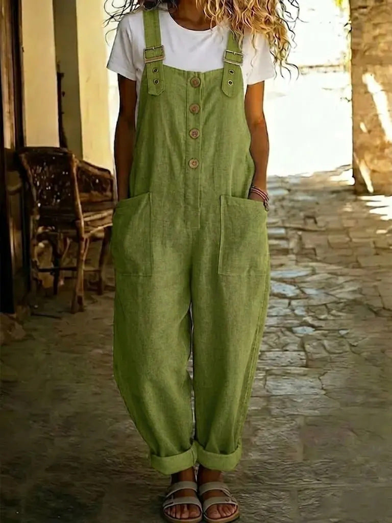 Women's Vintage High-Waist Straight-Leg Overalls – Sleeveless Suspender Jumpsuit