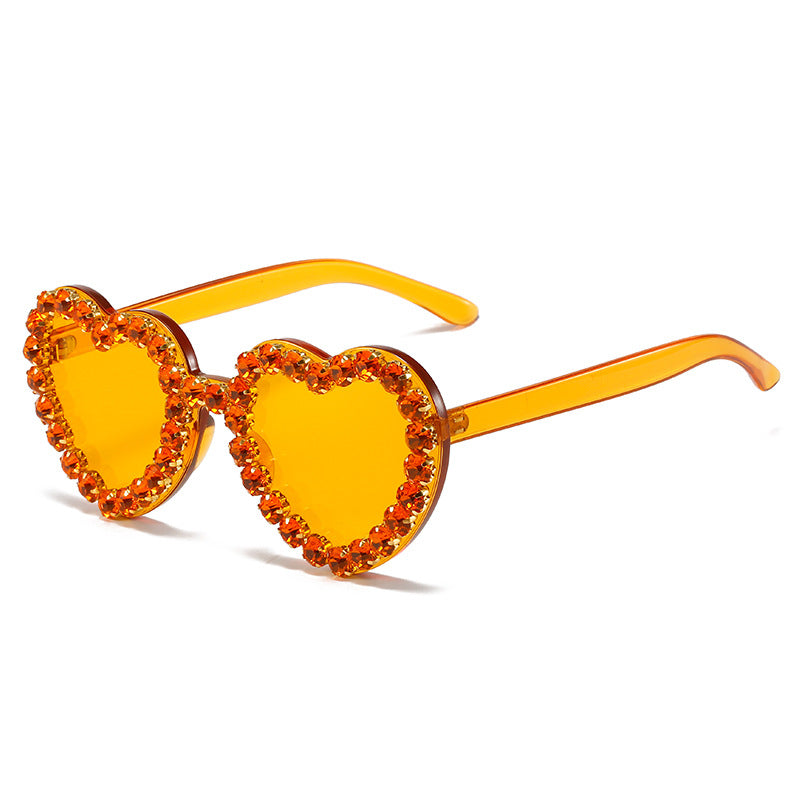 Peach Heart Rhinestone Sunglasses – Y2K INS Style