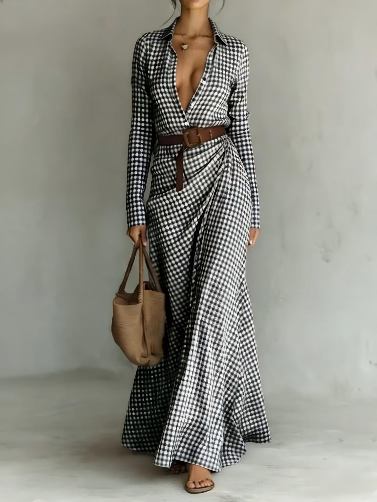 Women's Belted Irregular Pleated Dress