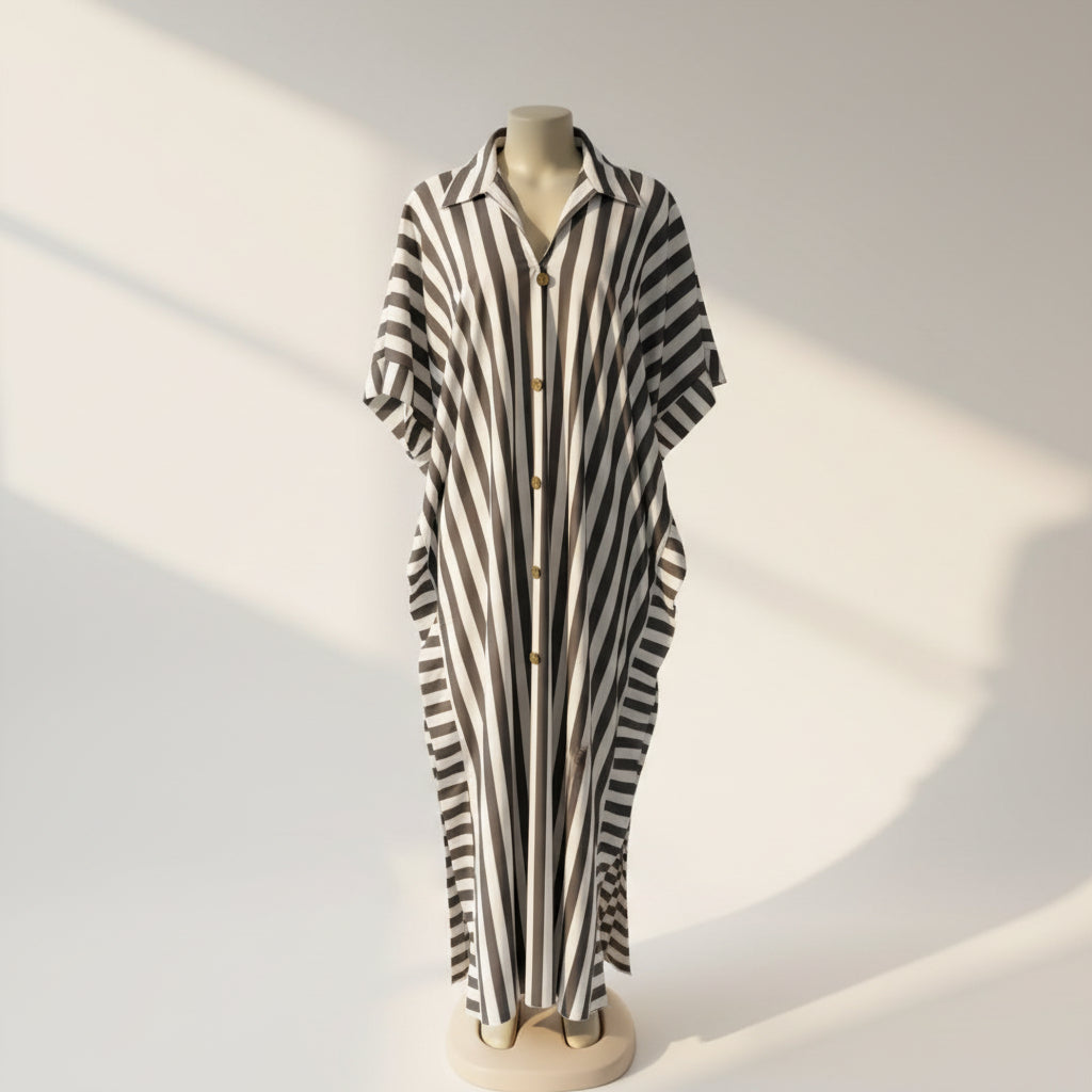 African-Inspired Striped Loose Long Dress | One Size 5 Colors