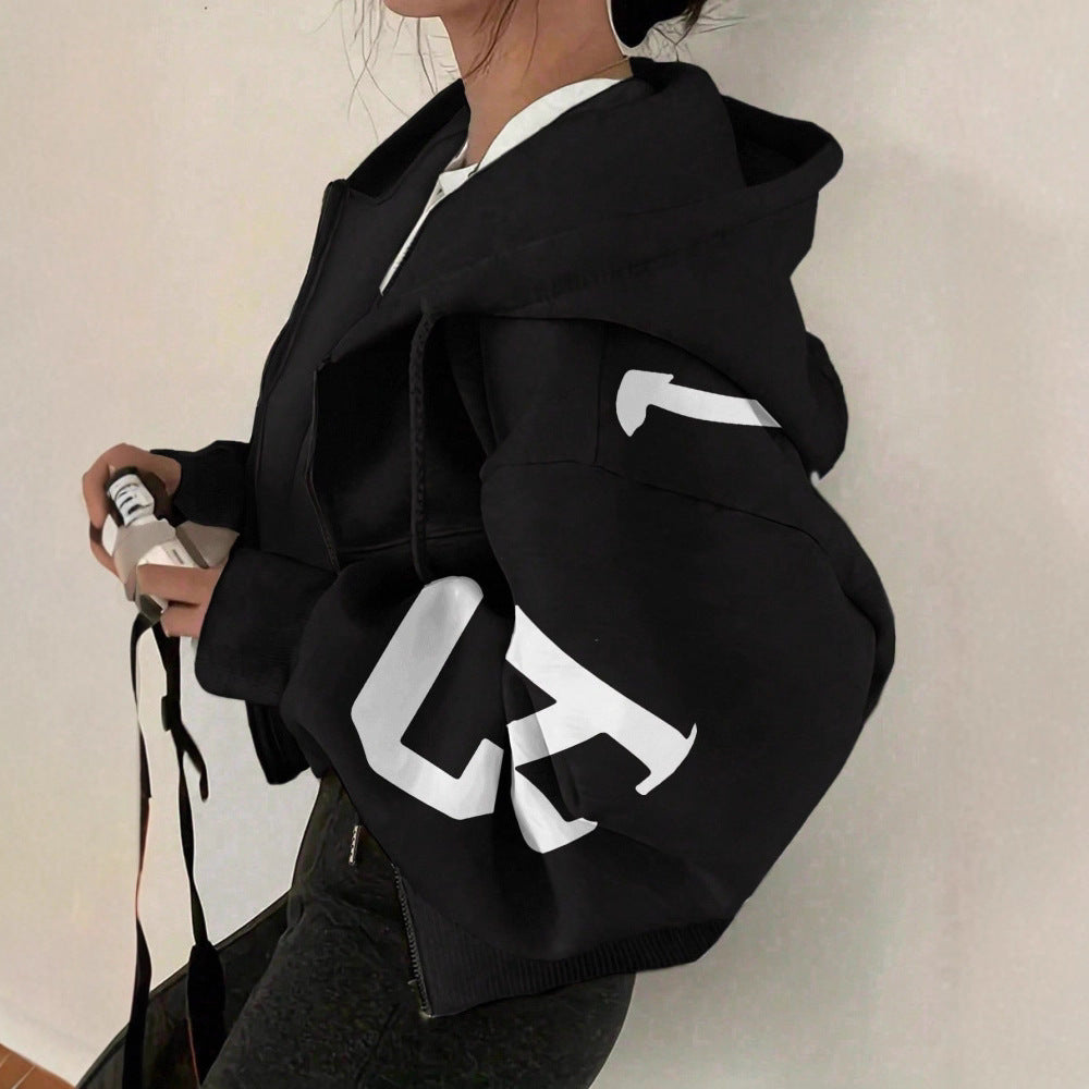 Women’s Zip-Up Printed Sweatshirt – Long Sleeve Casual Jacket