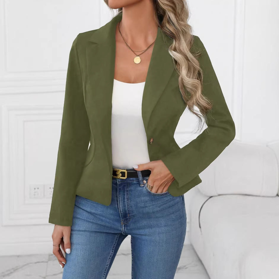 Women's Slim Fit Solid Color Blazer – French Style Long Sleeve Jacket