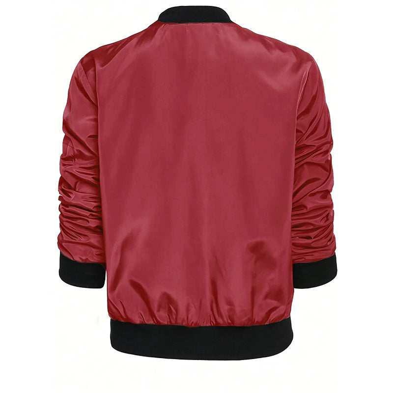 Minimalist Color-Block Stand-Collar Zip Jacket