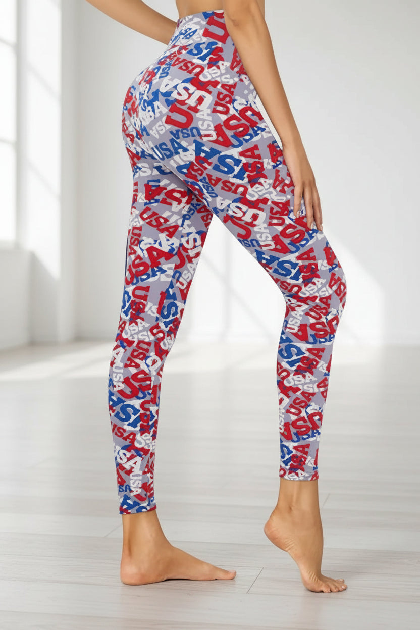 Cropped High-Rise Print Leggings – USA Flag Print Patriotic Workout Pants - 19 Styles
