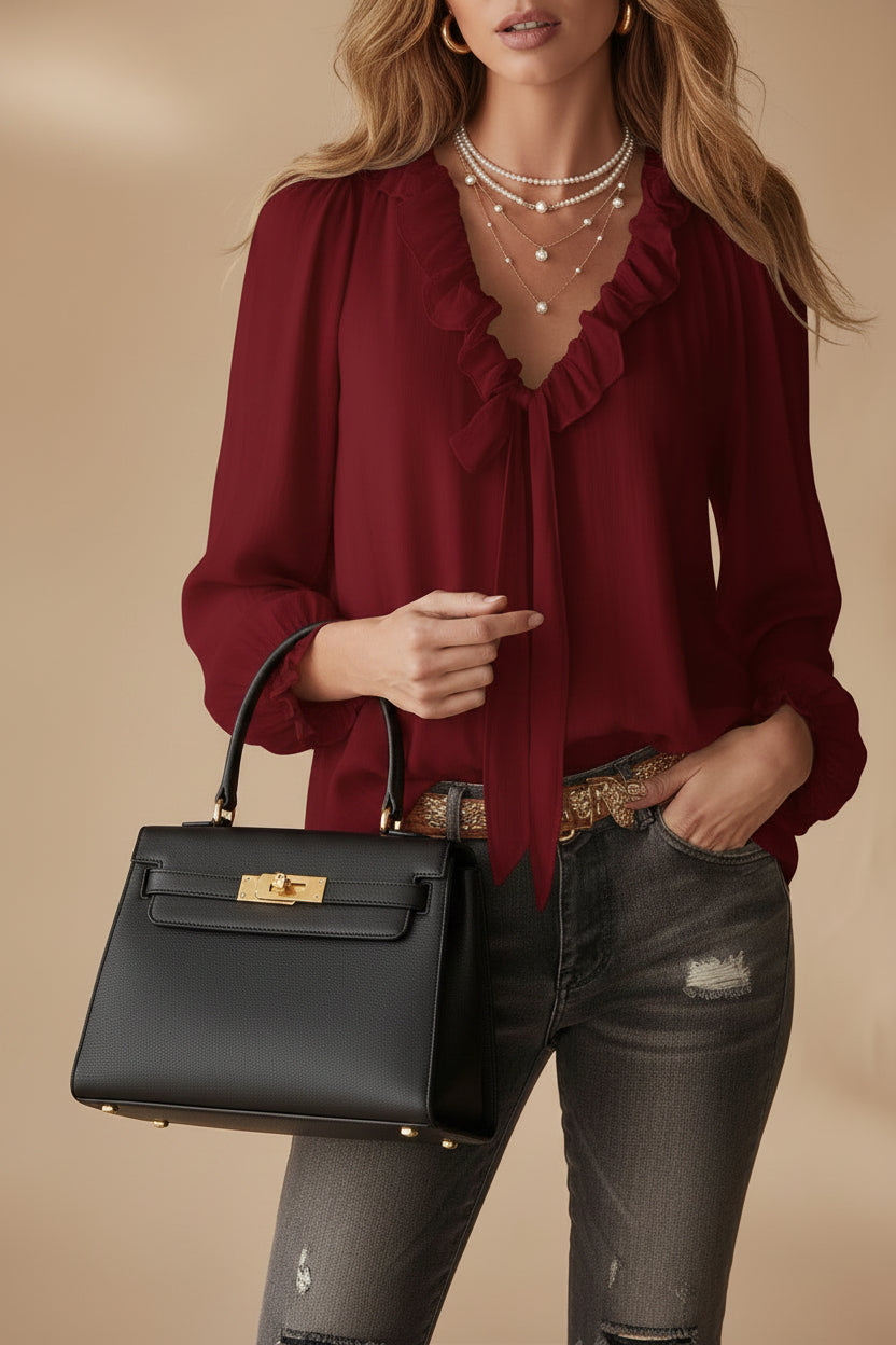 V-Neck Loose-Fit Shirt Top – No-Iron, 8 Colors